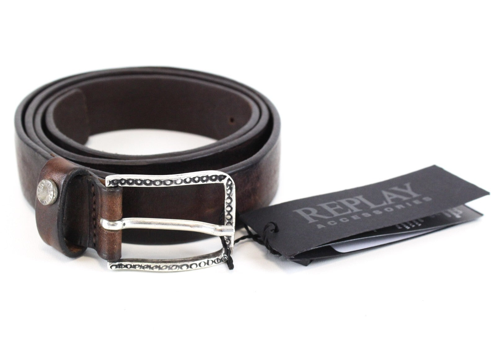 REPLAY Men Belt 100 cm Brown Plain Genuine Leather Buckled Cowhide