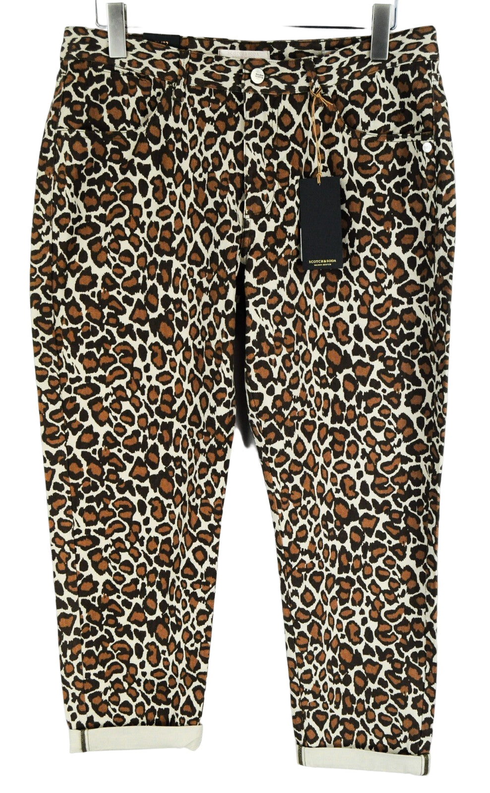 MAISON SCOTCH Women Jeans W31/L32 Cheetah Pattern Tapered Cotton Bandit Brown