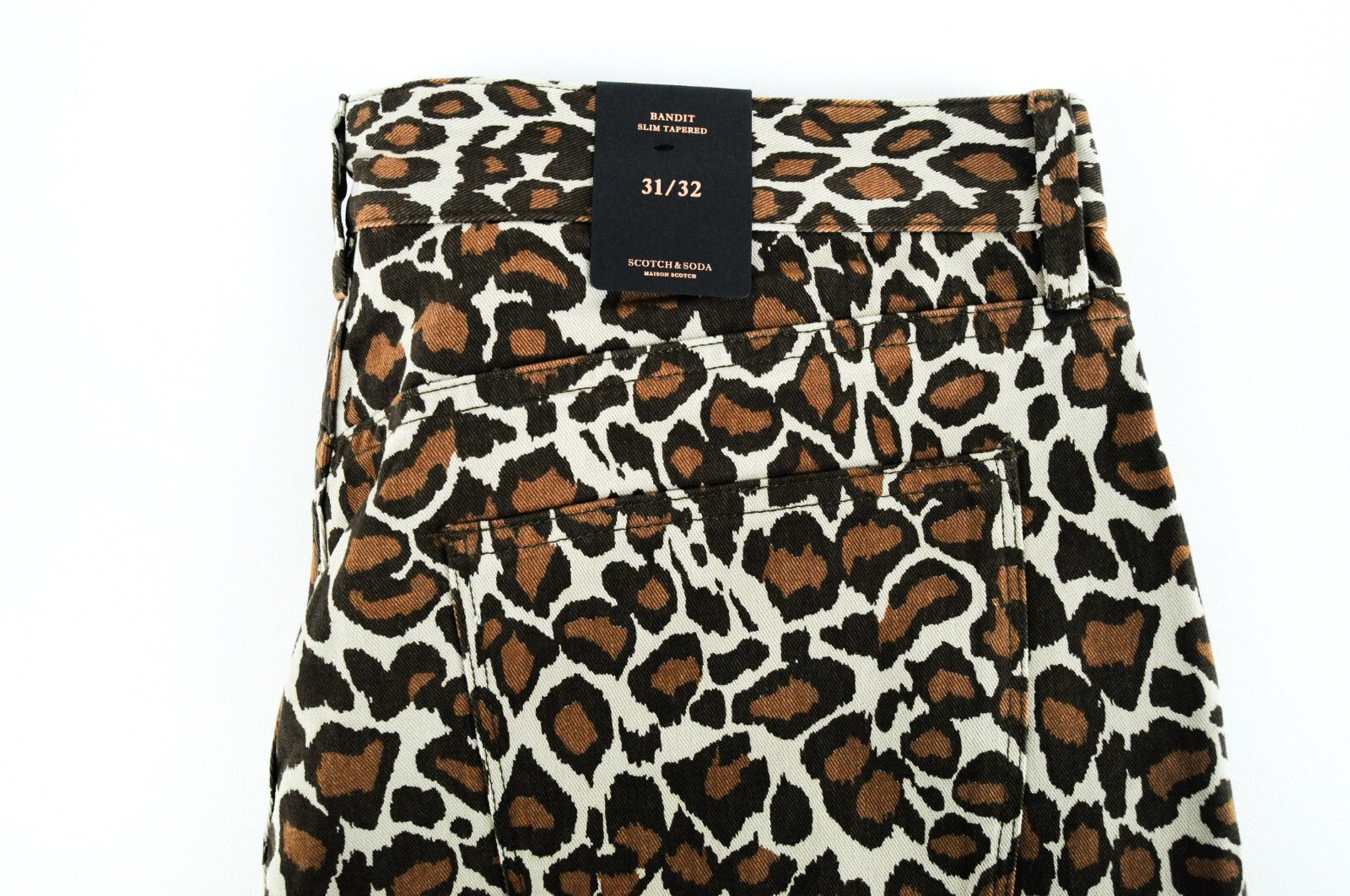MAISON SCOTCH Women Jeans W31/L32 Cheetah Pattern Tapered Cotton Bandit Brown