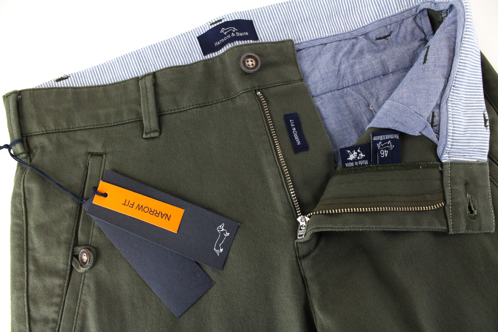 HARMONT & BLAINE Men Trousers 46 Green Narrow Fit Cotton Stretch Casual_