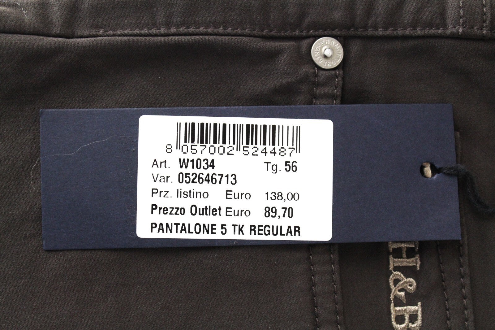 HARMONT & BLAINE Men Trousers 56 Brown Regular Fit Cotton Stretch Jean Style