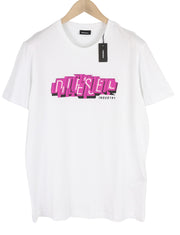 DIESEL T-Diegos-E32 Men T-Shirt XL White Short Sleeve Crew Neck Cotton Tricot