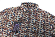 STATE OF ART Men Shirt S Brown Blue Cotton Stretch Long Sleeved Collar Pattern*