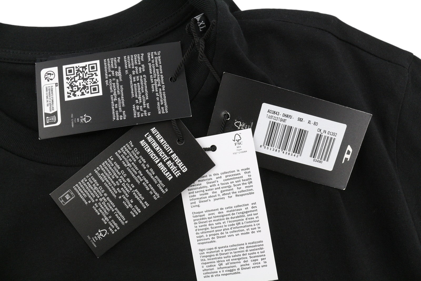 DIESEL T-Just-C13 Men T-Shirt XL Black Short Sleeve Crew Neck Cotton Tricot