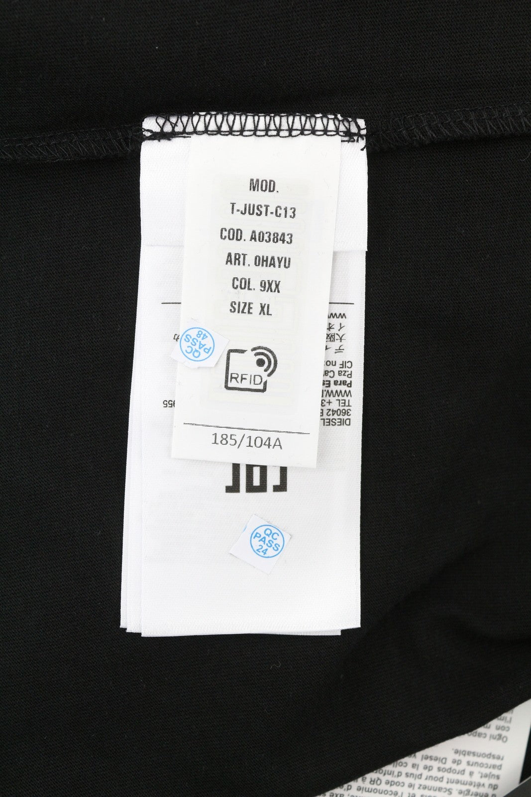 DIESEL T-Just-C13 Men T-Shirt XL Black Short Sleeve Crew Neck Cotton Tricot