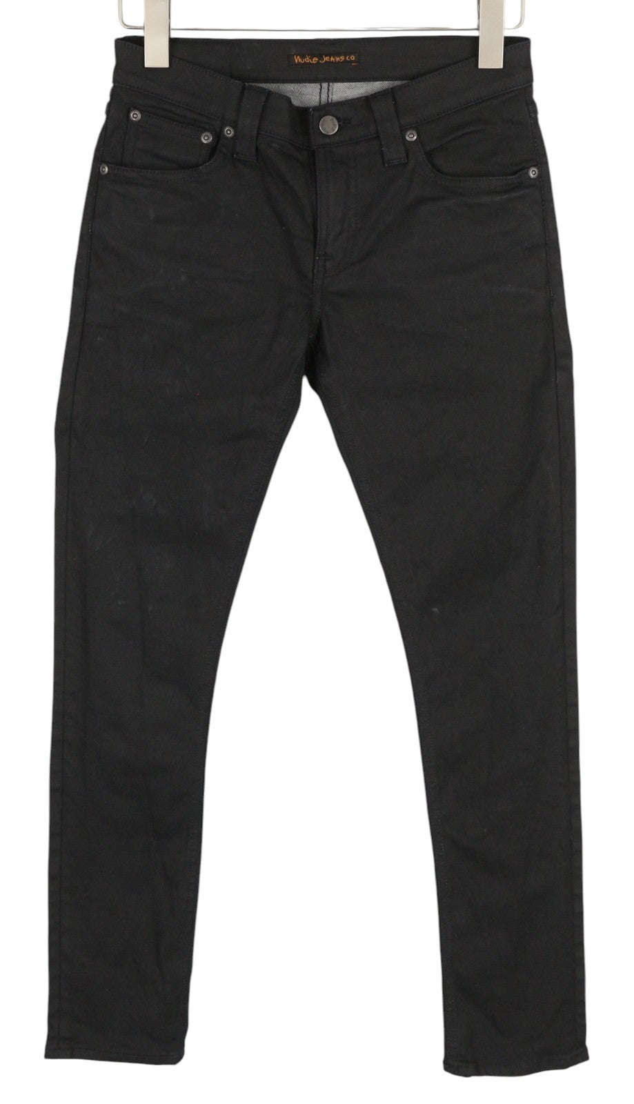 NUDIE JEANS Tight Long John Men Jeans W28/L30 Throb Black Denim Organic Coated