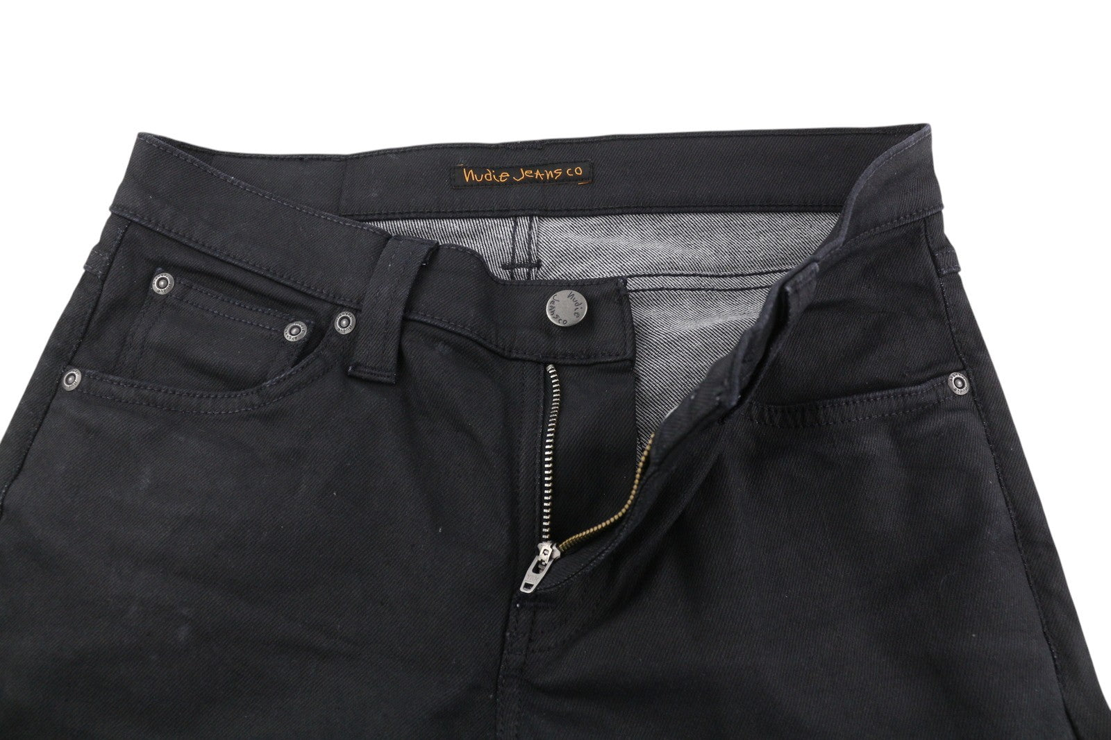 NUDIE JEANS Tight Long John Men Jeans W28/L30 Throb Black Denim Organic Coated