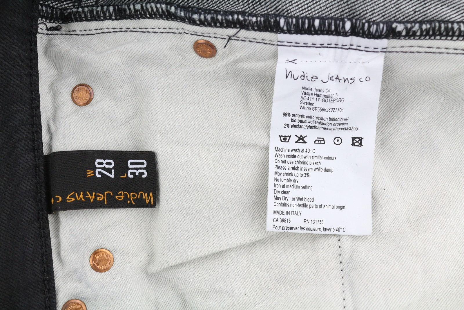 NUDIE JEANS Tight Long John Men Jeans W28/L30 Throb Black Denim Organic Coated