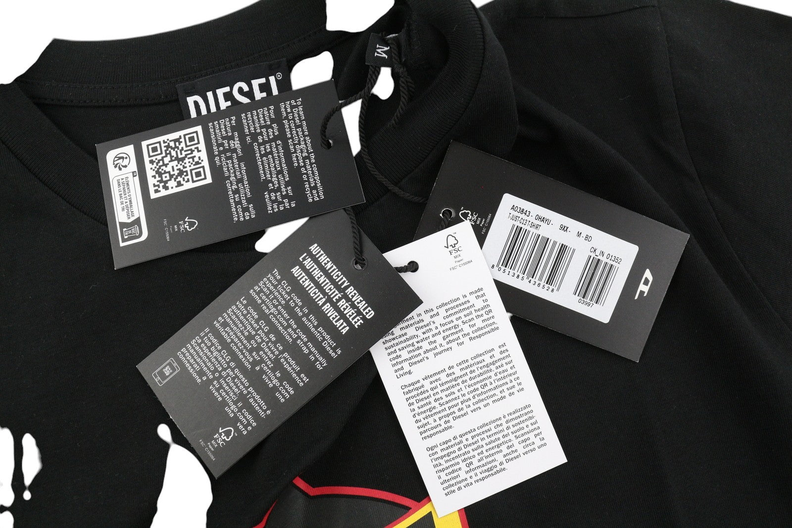 DIESEL T-Just-C13 Men T-Shirt M Black Short Sleeve Crew Collar Cotton Tricot