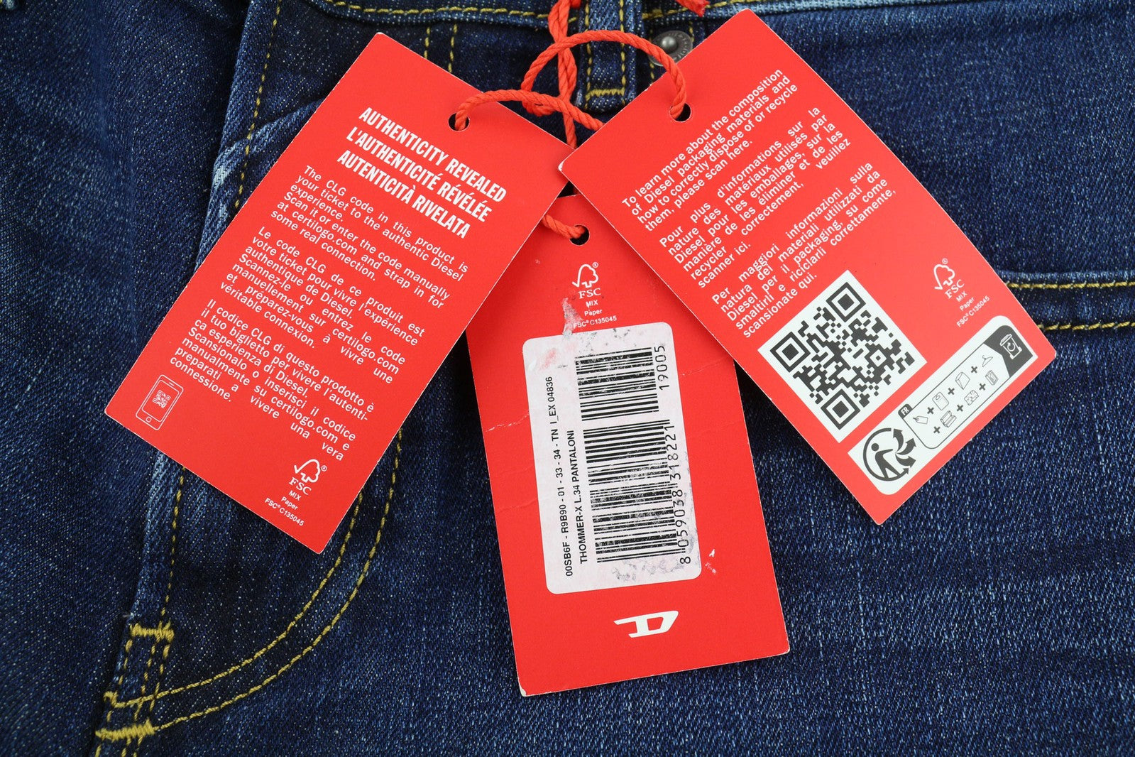 DIESEL Thommer-X R9B90 Men Jeans W33/L34 Slim Low Waist RRP€160 Blue