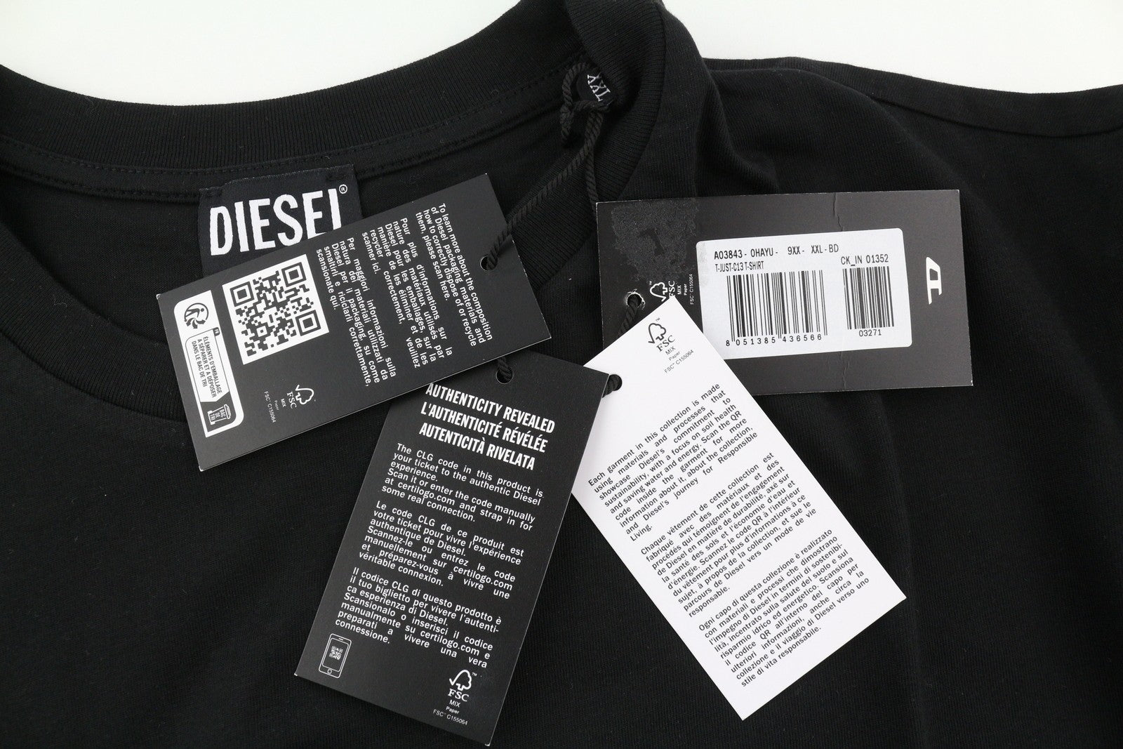 DIESEL T-Just-C13 Men T-Shirt 2XL Black Short Sleeve Crew Neck Cotton Tricot