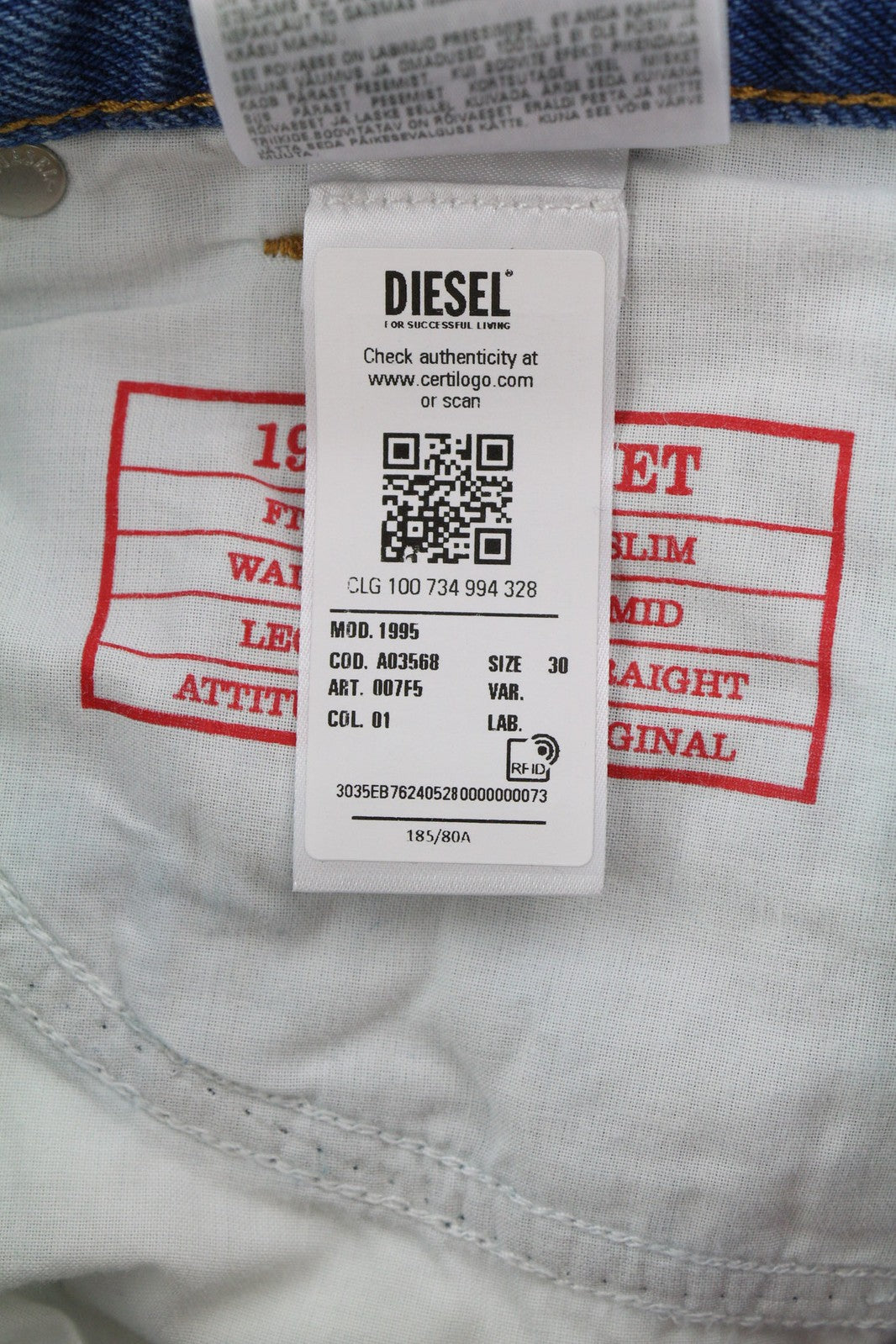 DIESEL 1995 007F5 Men Jeans W30 Slim Fit Mid Waist Straight Leg Washed RRP€250