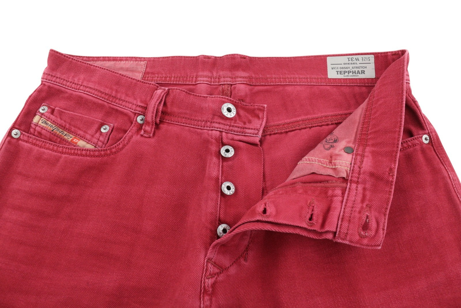 DIESEL Tepphar 0856Y Men Jeans W31 Denim Red Slim Carrot Fit Stretch Button