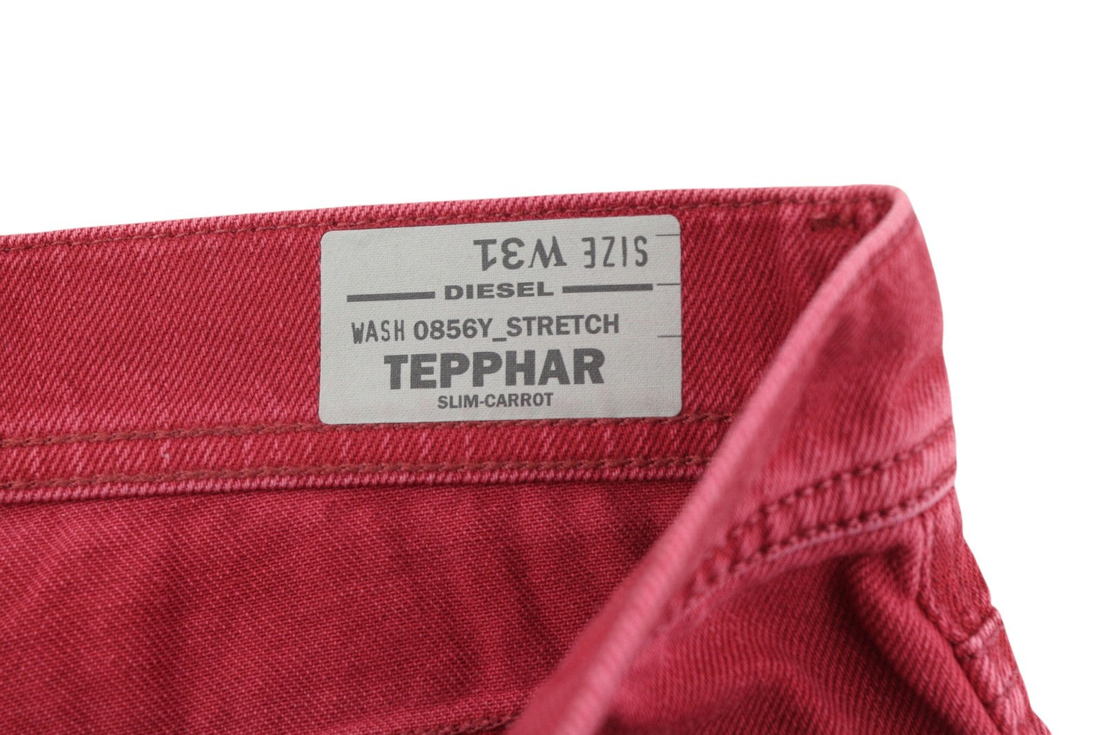 DIESEL Tepphar 0856Y Men Jeans W31 Denim Red Slim Carrot Fit Stretch Button