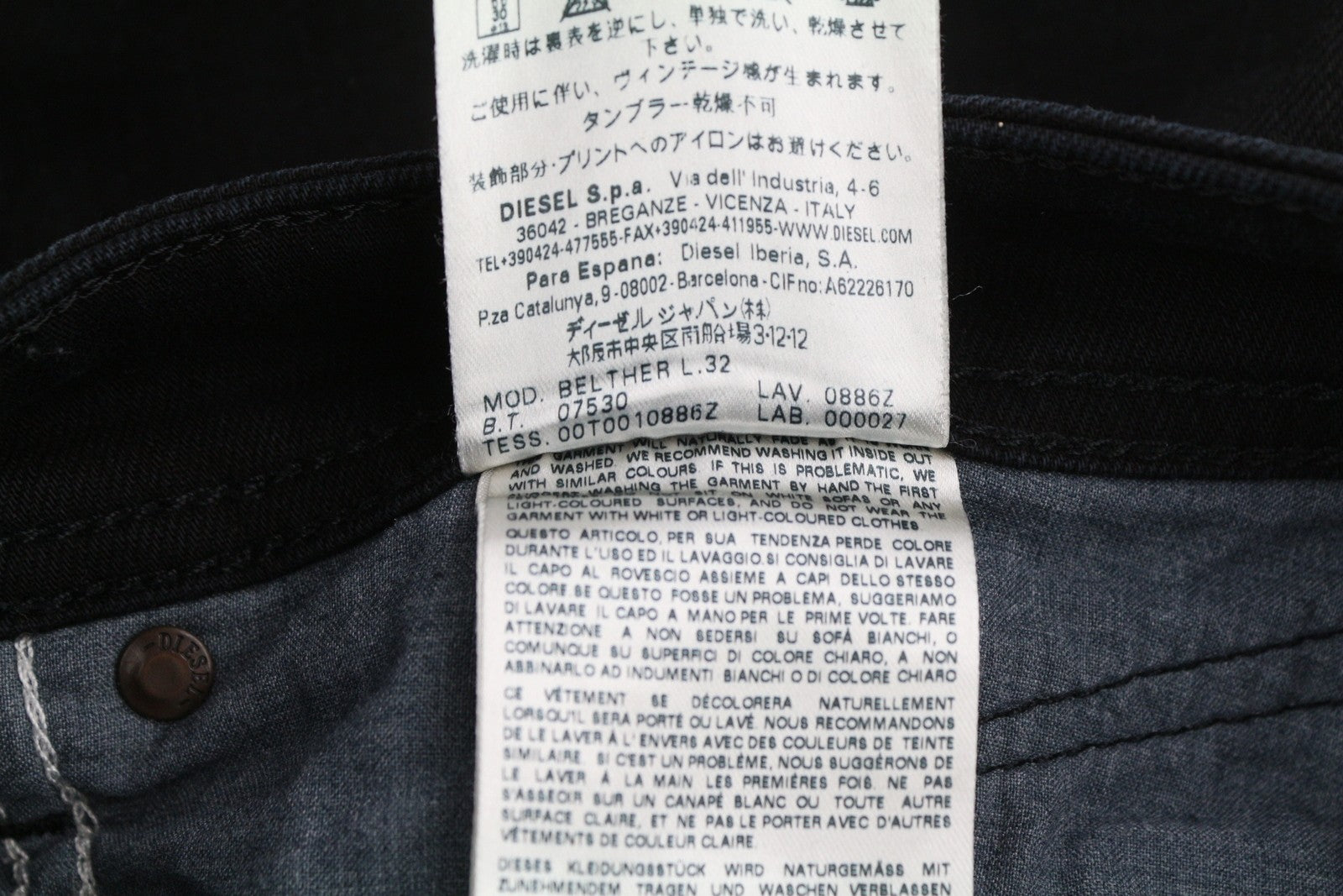 DIESEL Belther 0886Z Men Jeans W29/L32 Denim Black Regular Slim Tapered Stretch