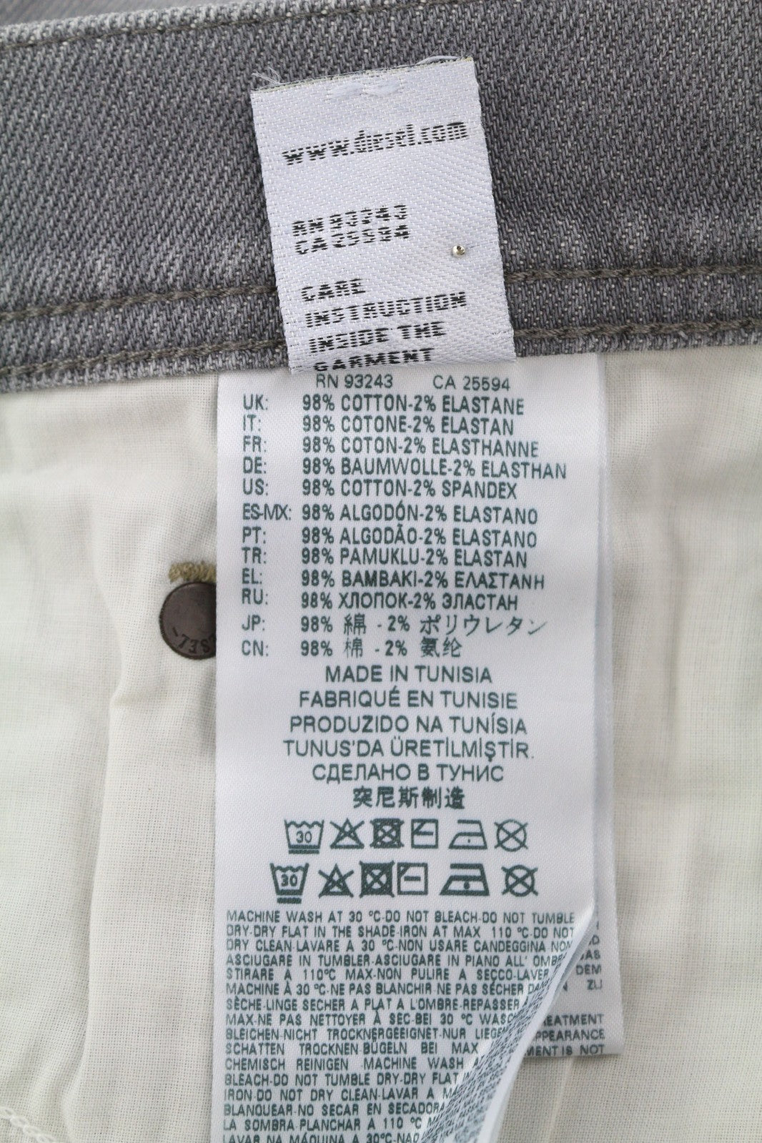 DIESEL Tepphar R39N8 Men Jeans W32/L34 Slim Carrot Fit Stretch Washed Grey Denim