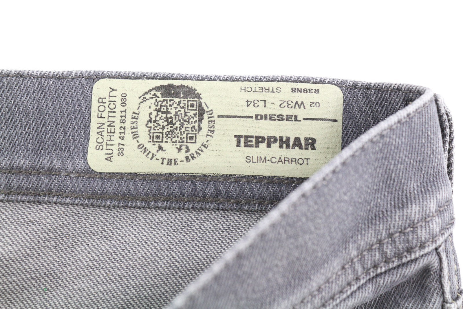 DIESEL Tepphar R39N8 Men Jeans W32/L34 Slim Carrot Fit Stretch Washed Grey Denim