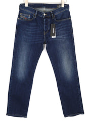 DIESEL D-Mihtry 009ML Men Jeans W30/L30 Straight Fit Stretch Washed Blue Logo