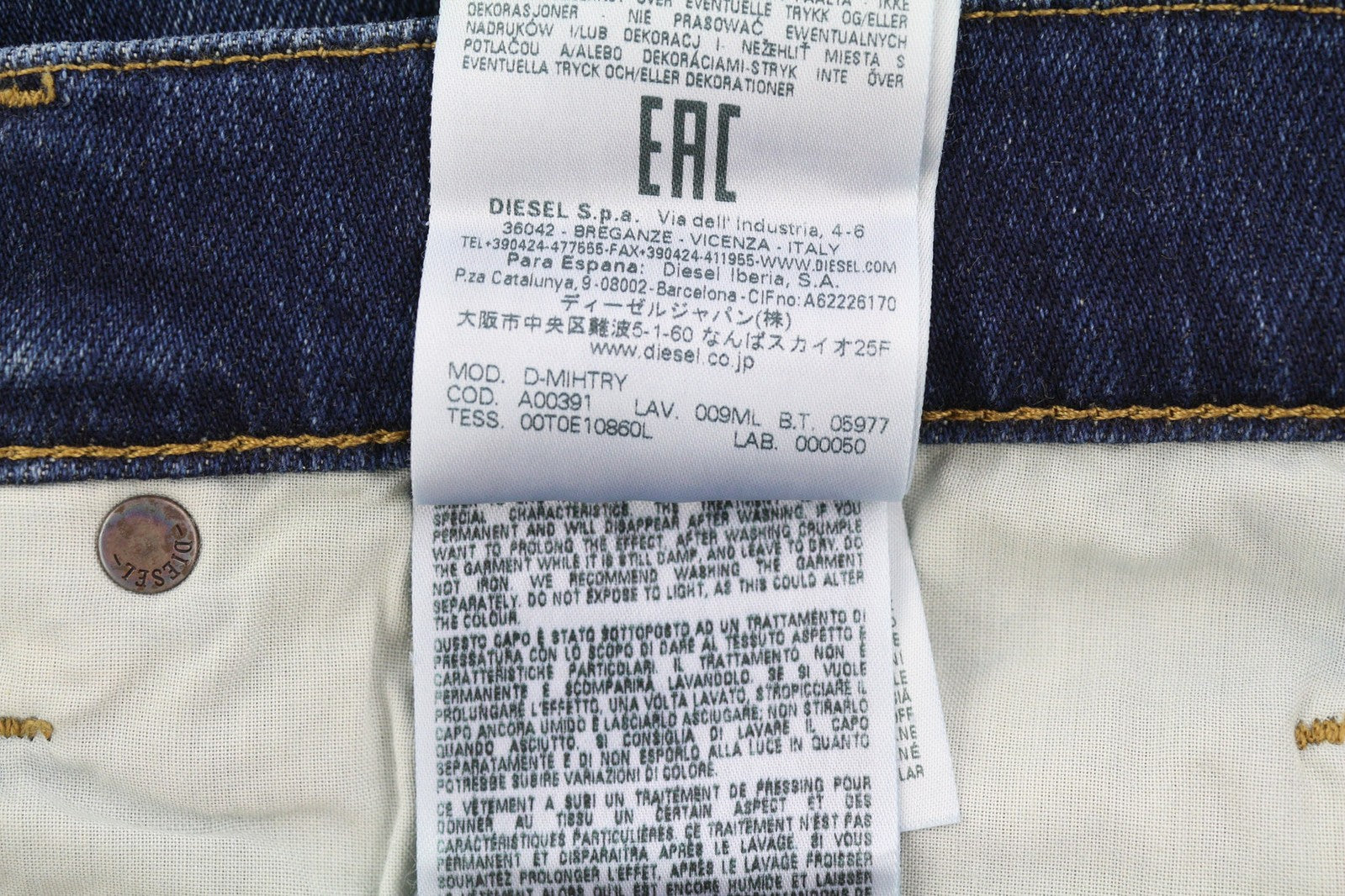 DIESEL D-Mihtry 009ML Men Jeans W30/L30 Straight Fit Stretch Washed Blue Logo