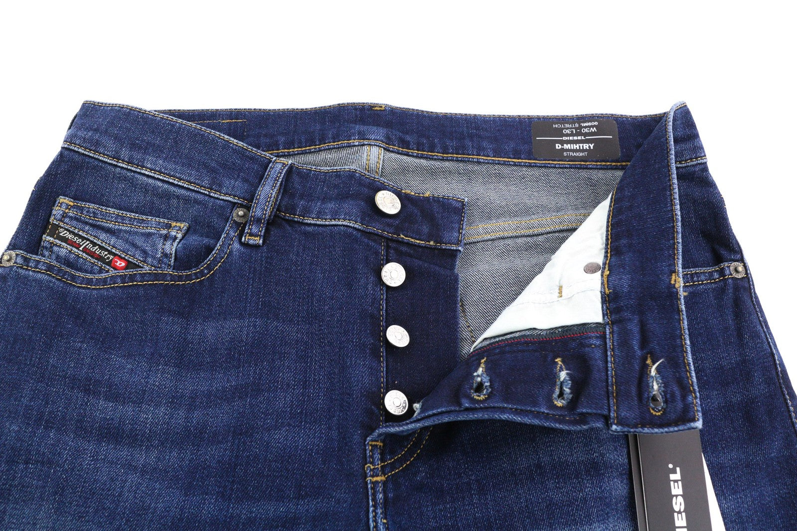 DIESEL D-Mihtry 009ML Men Jeans W30/L30 Straight Fit Stretch Washed Blue Logo