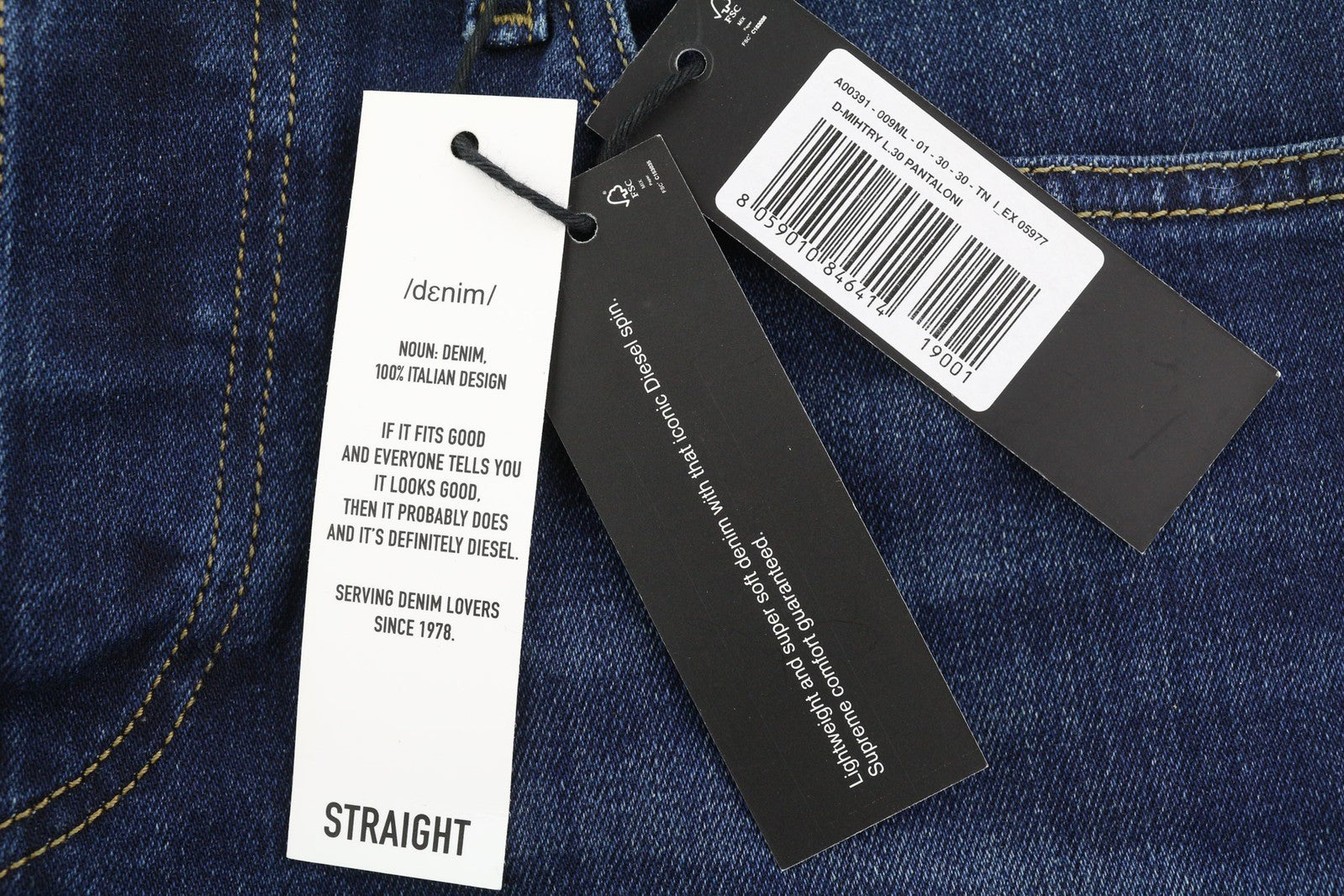 DIESEL D-Mihtry 009ML Men Jeans W30/L30 Straight Fit Stretch Washed Blue Logo