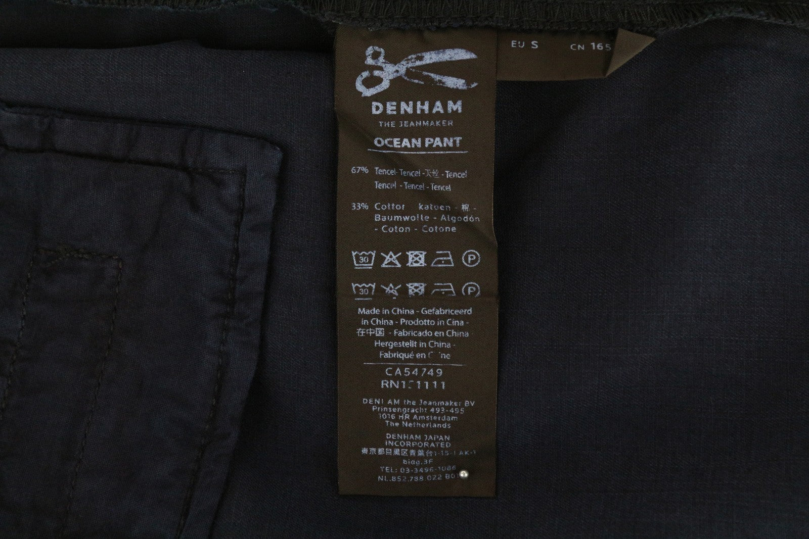 DENHAM Ocean Women's S Navy Cotton Chino Lightweight Classic Zipped Trousers