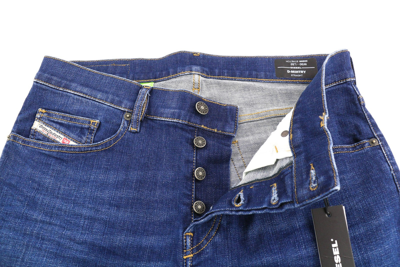 DIESEL D-Mihtry 009NN Men Jeans W30/L32 Straight Fit Stretch Washed Blue Logo