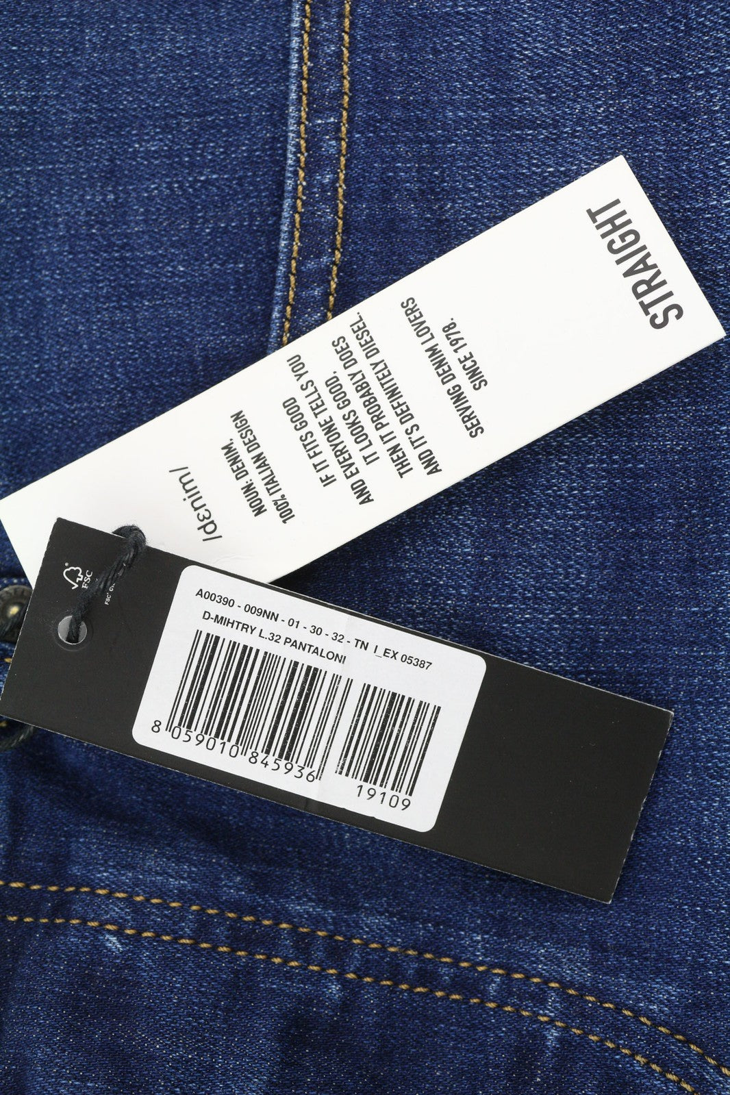 DIESEL D-Mihtry 009NN Men Jeans W30/L32 Straight Fit Stretch Washed Blue Logo