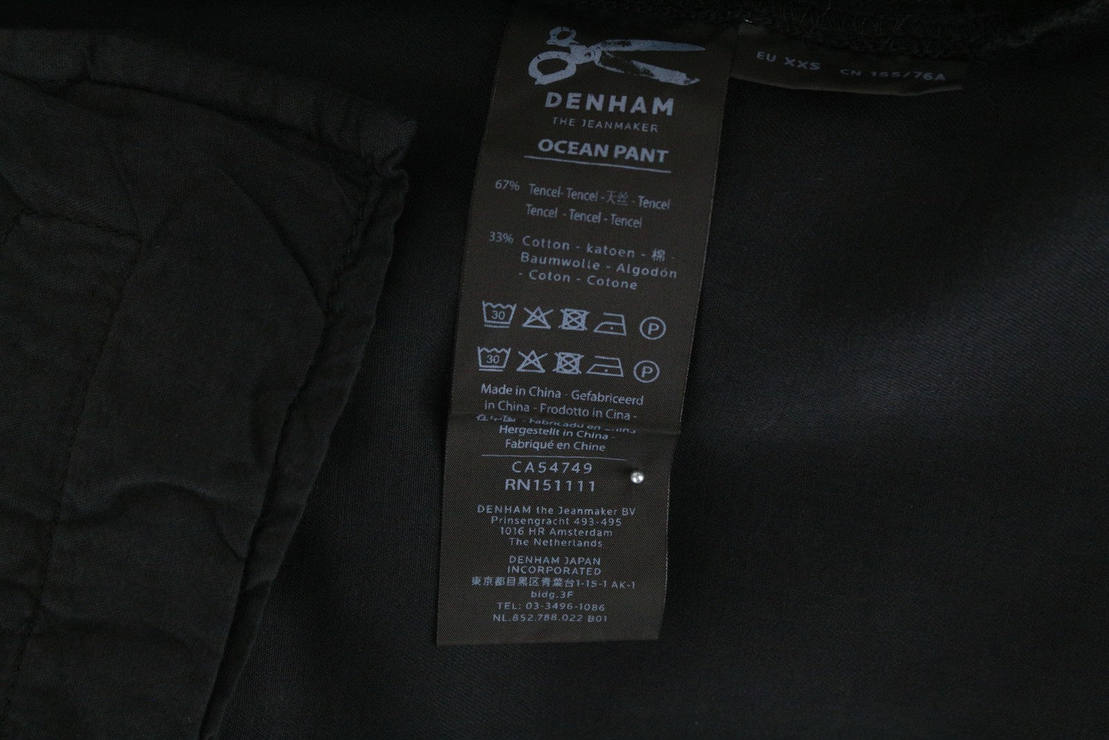 DENHAM Ocean Women's Trousers 2XS Lightweight Black Cotton Chino Zipped