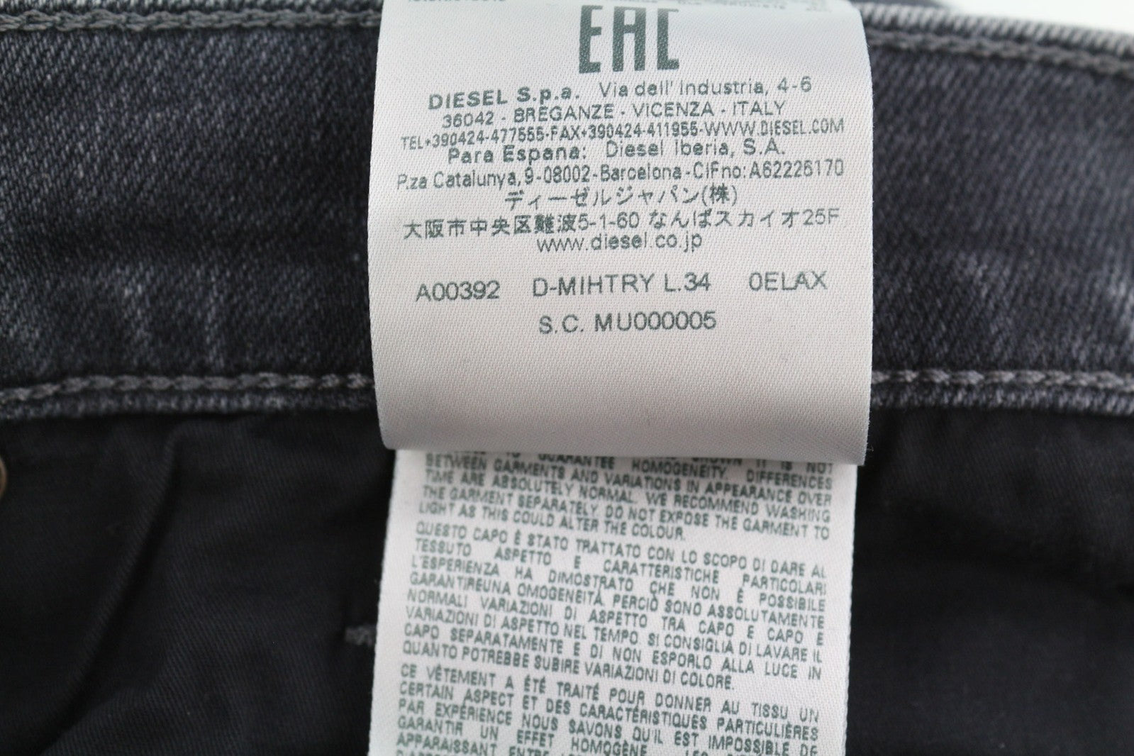 DIESEL D-Mihtry 0ELAX Men Jeans W32/L34 Straight Fit RRP€220 Washed Black