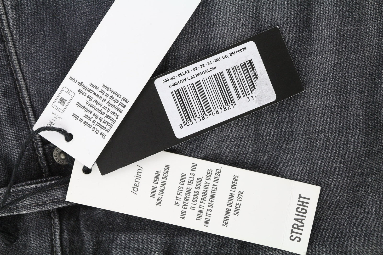 DIESEL D-Mihtry 0ELAX Men Jeans W32/L34 Straight Fit RRP€220 Washed Black