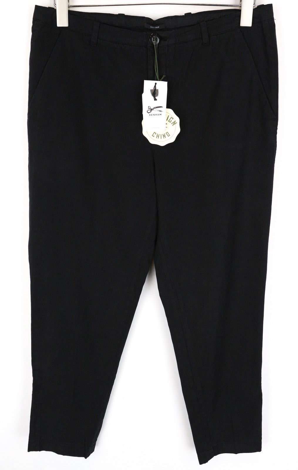 DENHAM Ocean Women's Trousers M Thin Cotton Black Chino Zippered Lightweight