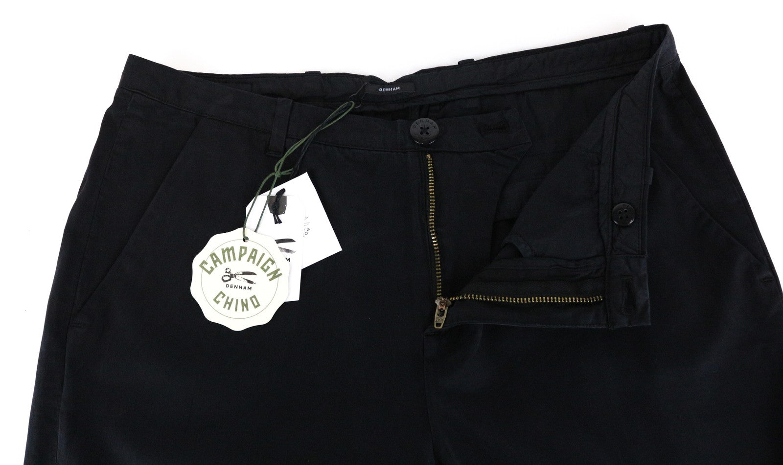 DENHAM Ocean Women's Trousers M Thin Cotton Black Chino Zippered Lightweight