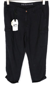 DENHAM Tara Women's Trousers W25/L26 Cargo Shadow Black Thin Turn-Up Classic
