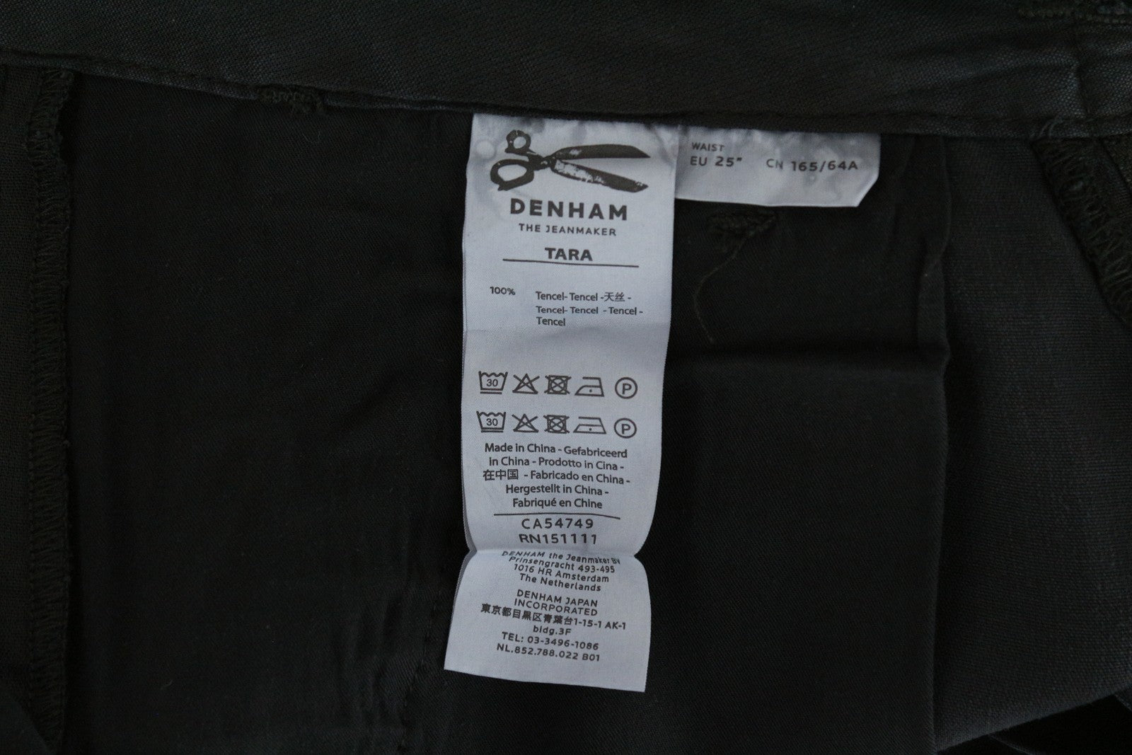 DENHAM Tara Women's Trousers W25/L26 Cargo Shadow Black Thin Turn-Up Classic