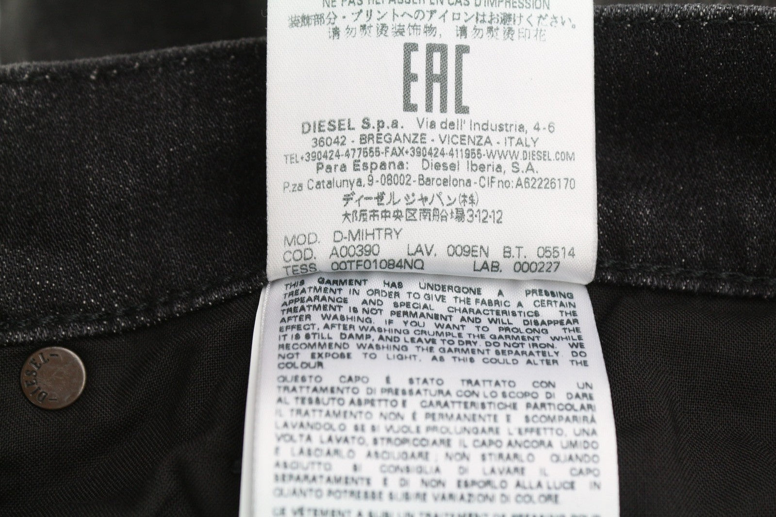 DIESEL D-Mihtry 009EN Men Jeans W32/L32 Straight Fit Stretch Buttoned Washed