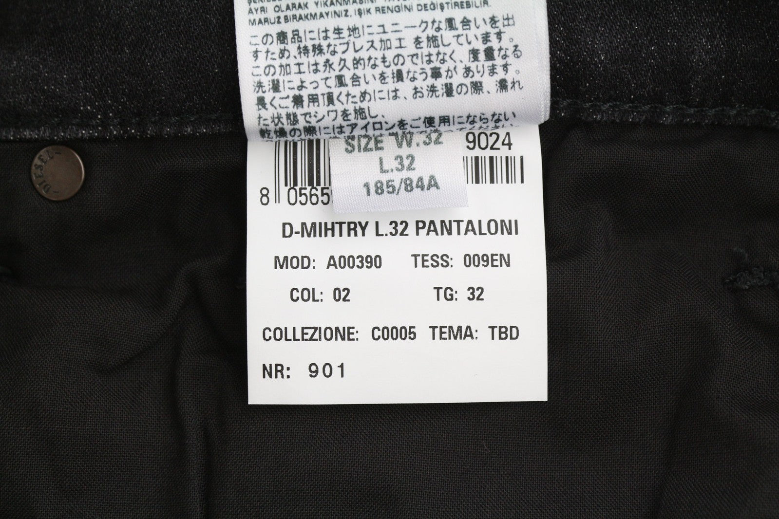 DIESEL D-Mihtry 009EN Men Jeans W32/L32 Straight Fit Stretch Buttoned Washed