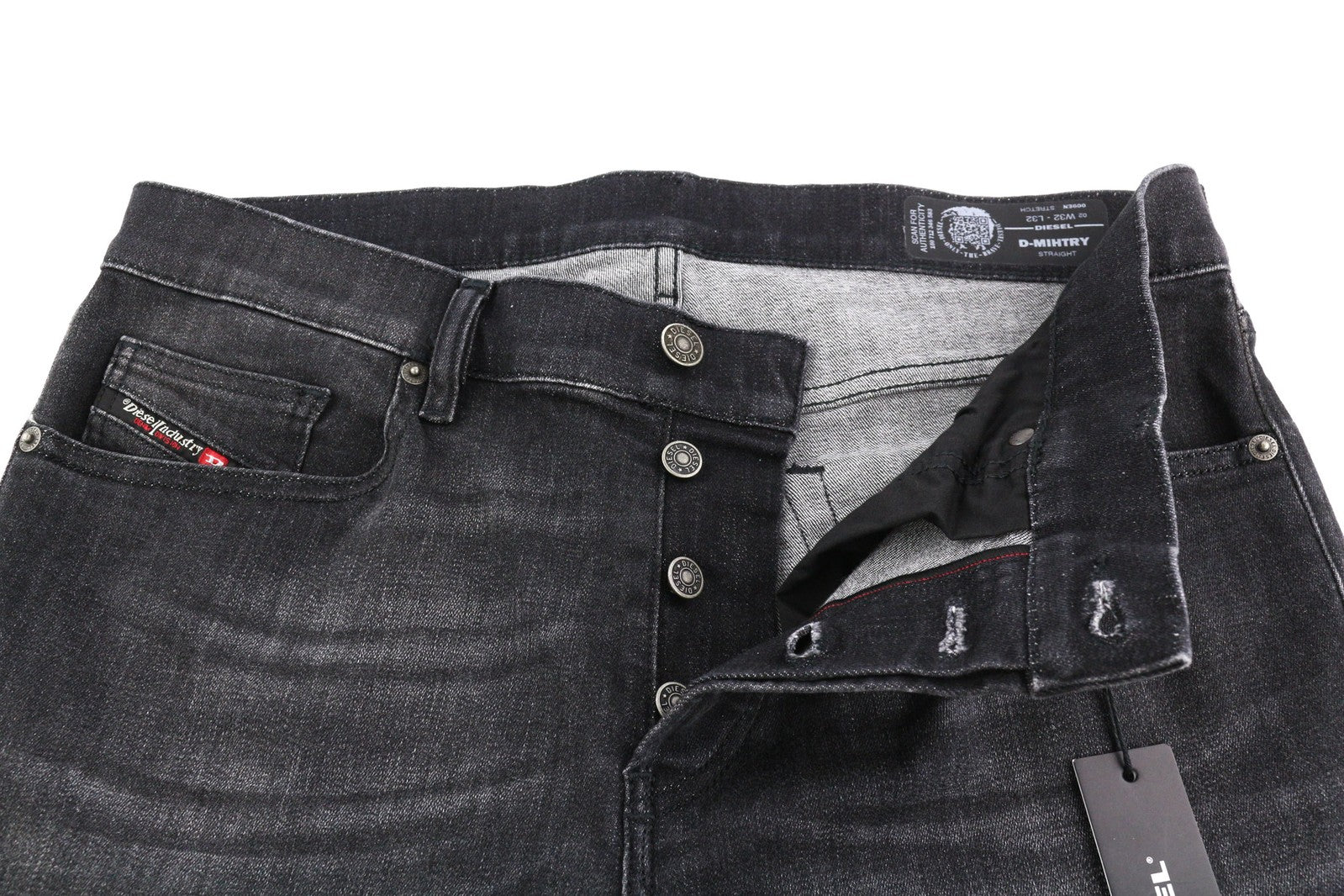 DIESEL D-Mihtry 009EN Men Jeans W32/L32 Straight Fit Stretch Buttoned Washed