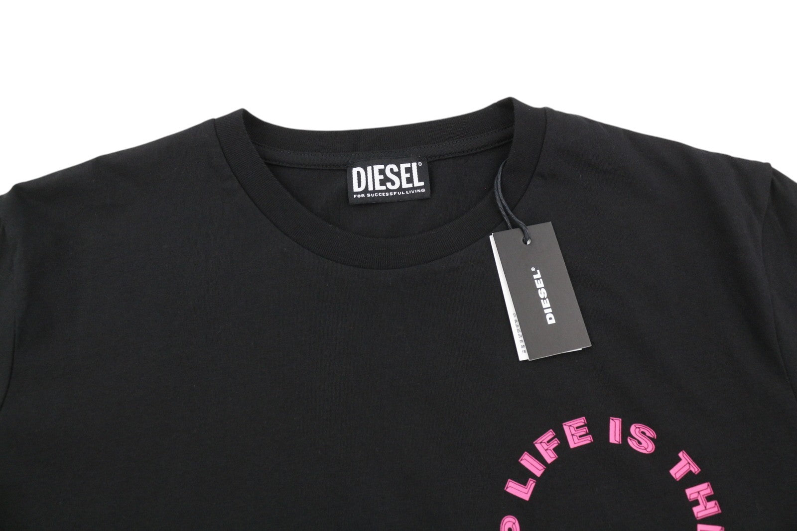 DIESEL T-Diegos-B7 Men T-Shirt L Black Short Sleeved Crew Collar  Tricot