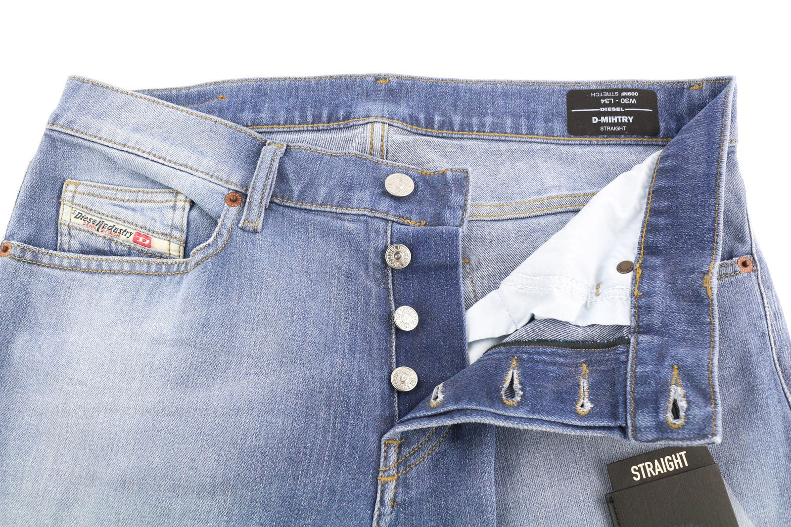 DIESEL D-Mihtry 009NF Men Jeans W30/L34 Straight Fit Stretch Buttoned Washed