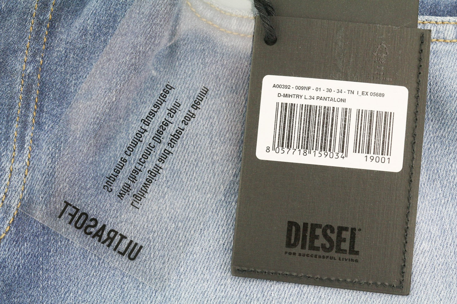 DIESEL D-Mihtry 009NF Men Jeans W30/L34 Straight Fit Stretch Buttoned Washed