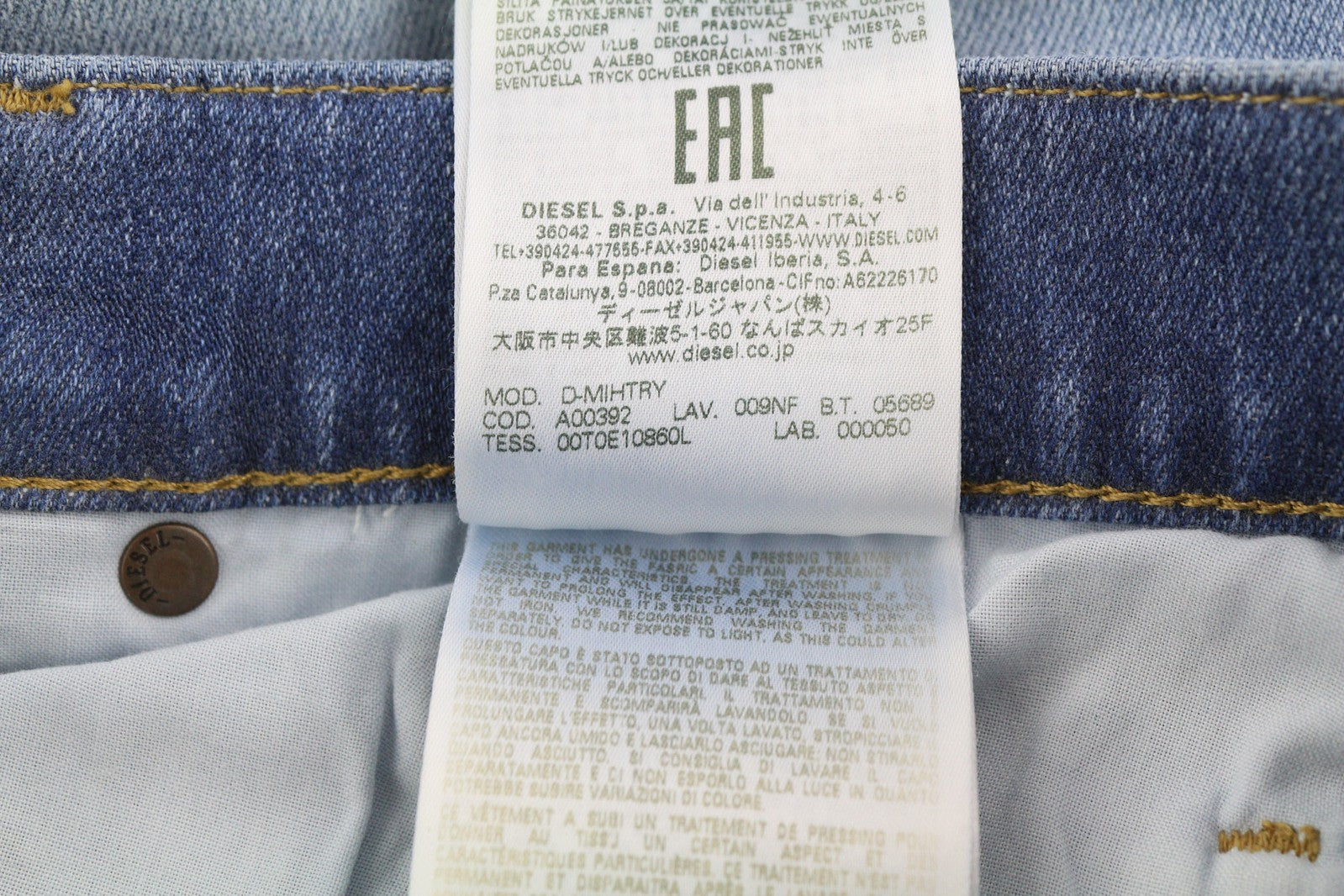 DIESEL D-Mihtry 009NF Men Jeans W30/L34 Straight Fit Stretch Buttoned Washed