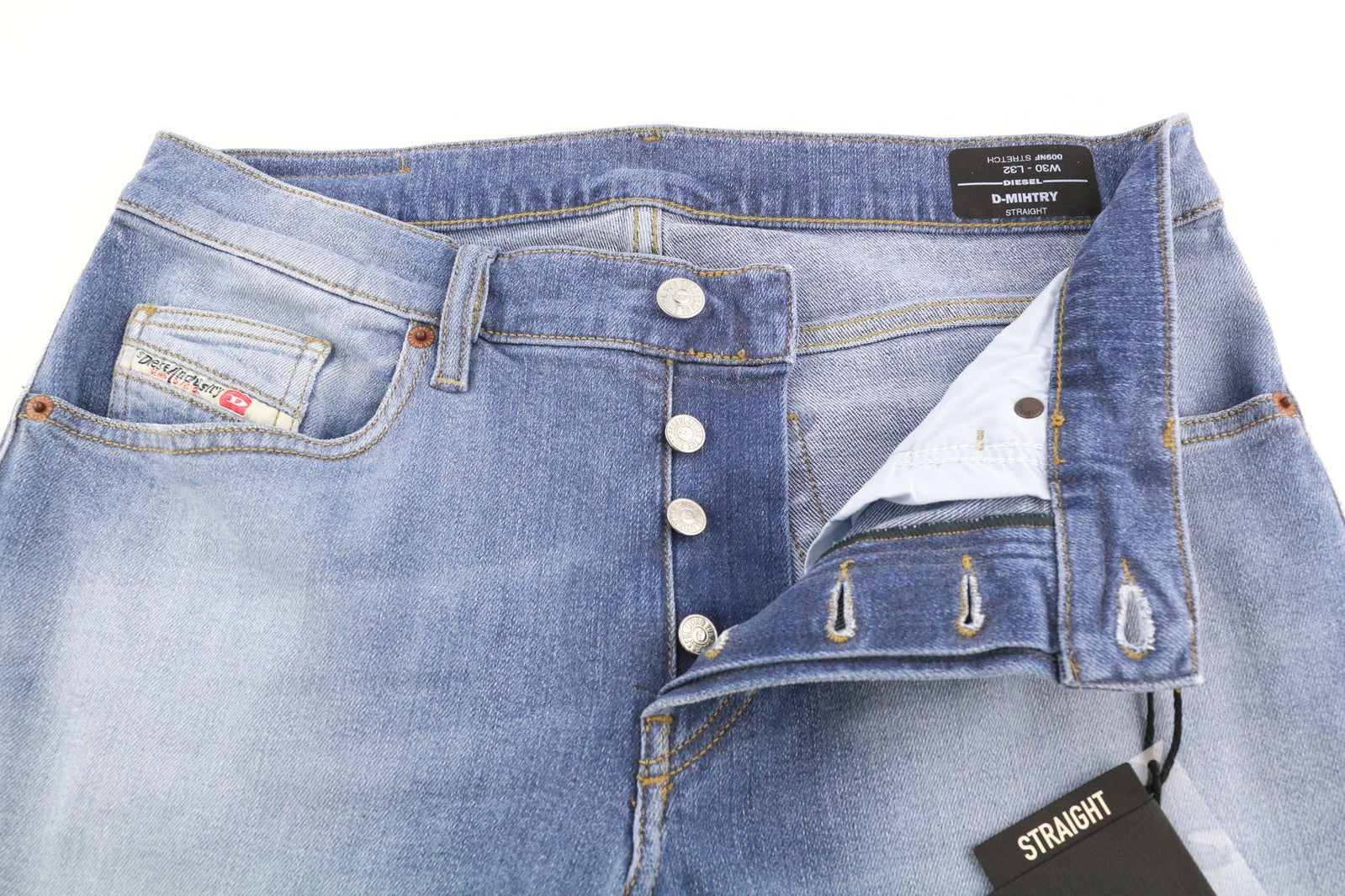 DIESEL D-Mihtry 009NF Men Jeans W30/L32 Straight Fit Stretch Buttoned Washed