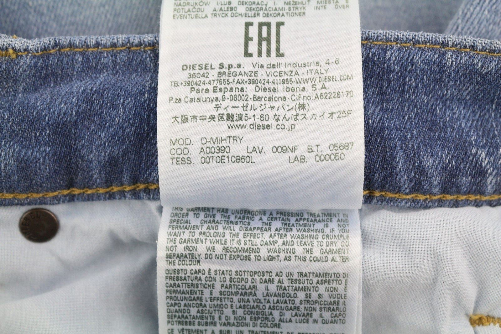 DIESEL D-Mihtry 009NF Men Jeans W30/L32 Straight Fit Stretch Buttoned Washed