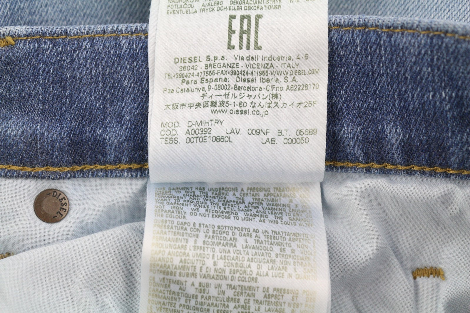 DIESEL D-Mihtry 009NF Men Jeans W31/L34 Straight Fit Stretch Buttoned Washed