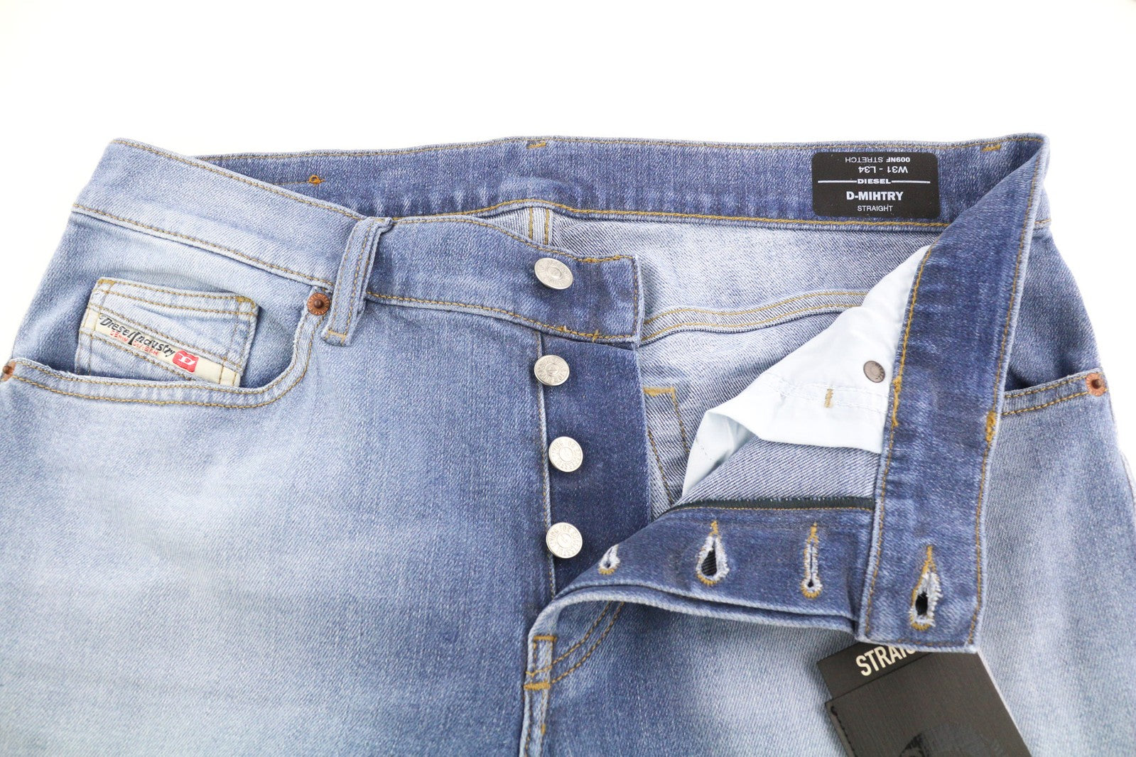 DIESEL D-Mihtry 009NF Men Jeans W31/L34 Straight Fit Stretch Buttoned Washed