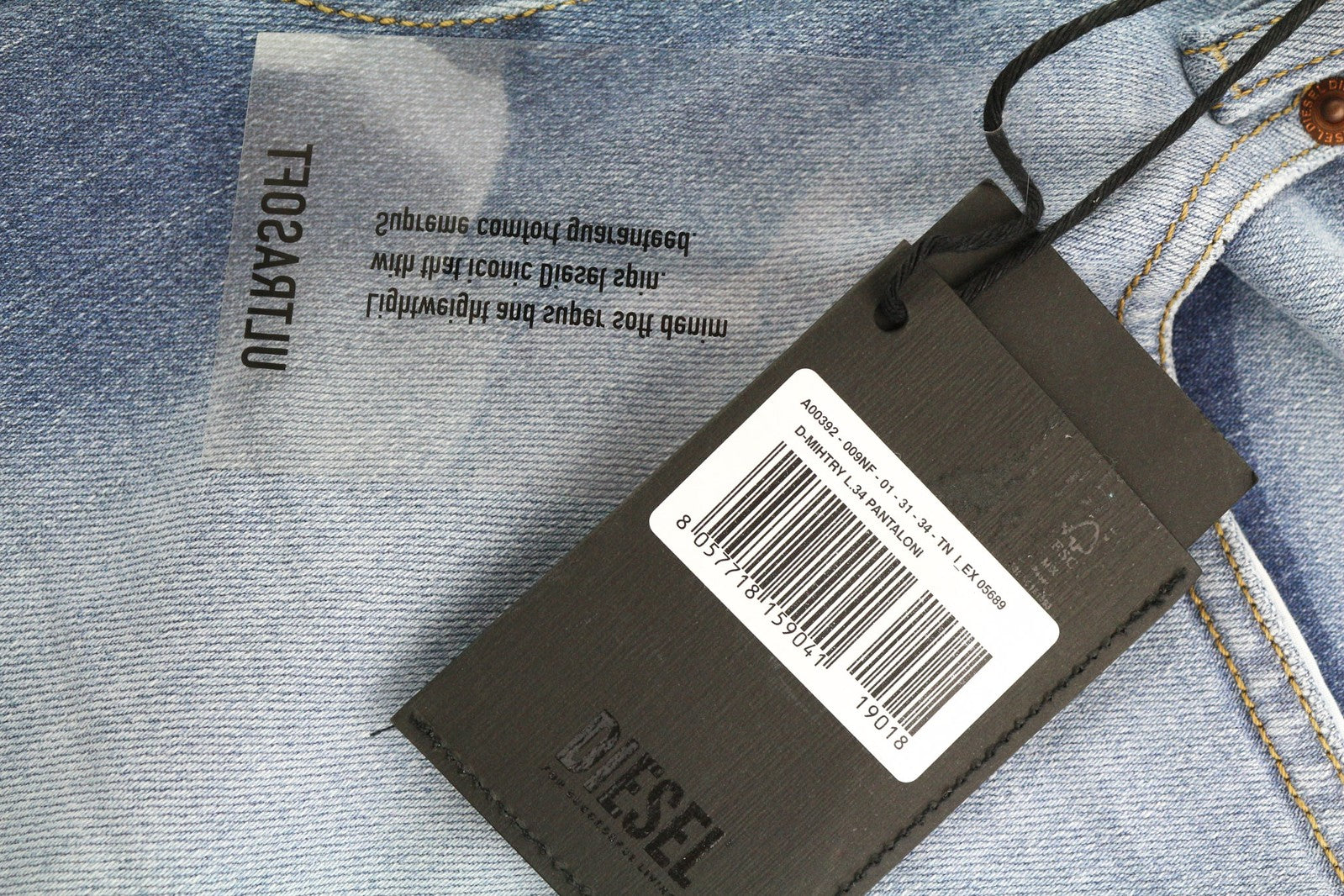 DIESEL D-Mihtry 009NF Men Jeans W31/L34 Straight Fit Stretch Buttoned Washed