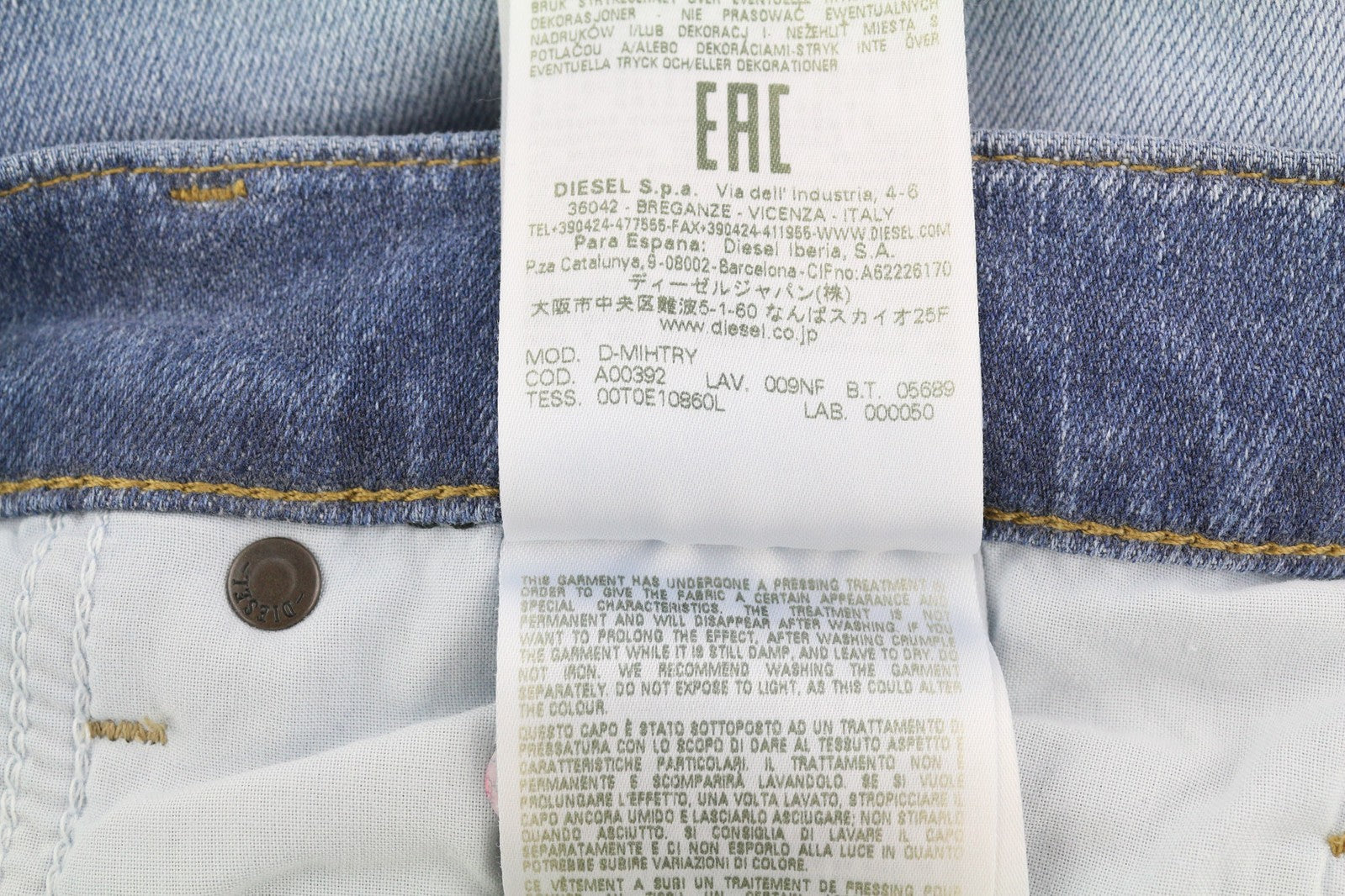 DIESEL D-Mihtry 009NF Men Jeans W32/L34 Straight Fit Stretch Buttoned Faded