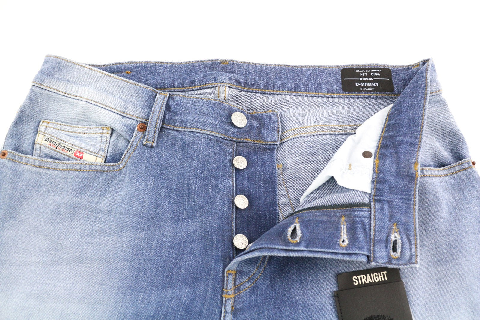 DIESEL D-Mihtry 009NF Men Jeans W32/L34 Straight Fit Stretch Buttoned Faded