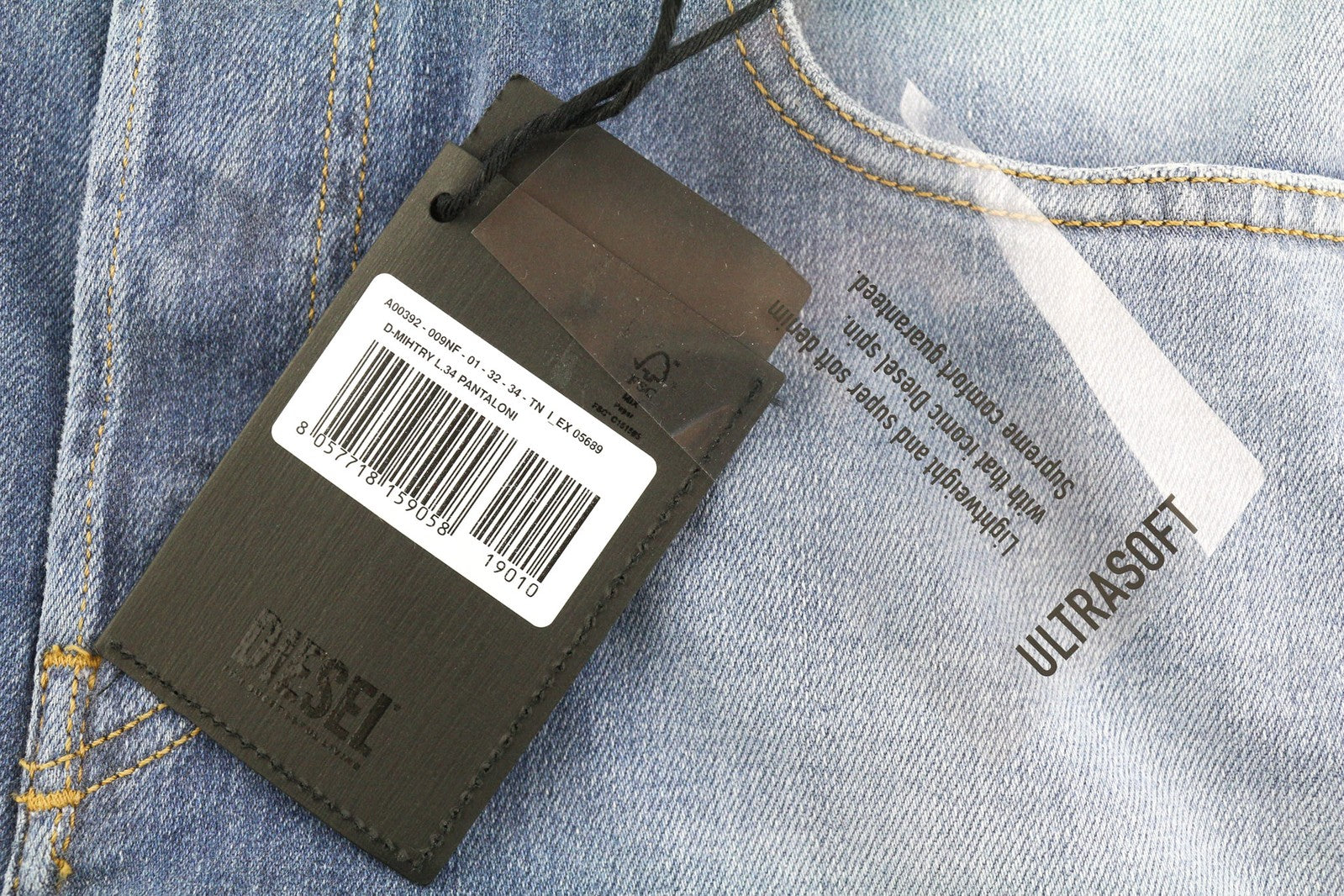 DIESEL D-Mihtry 009NF Men Jeans W32/L34 Straight Fit Stretch Buttoned Faded